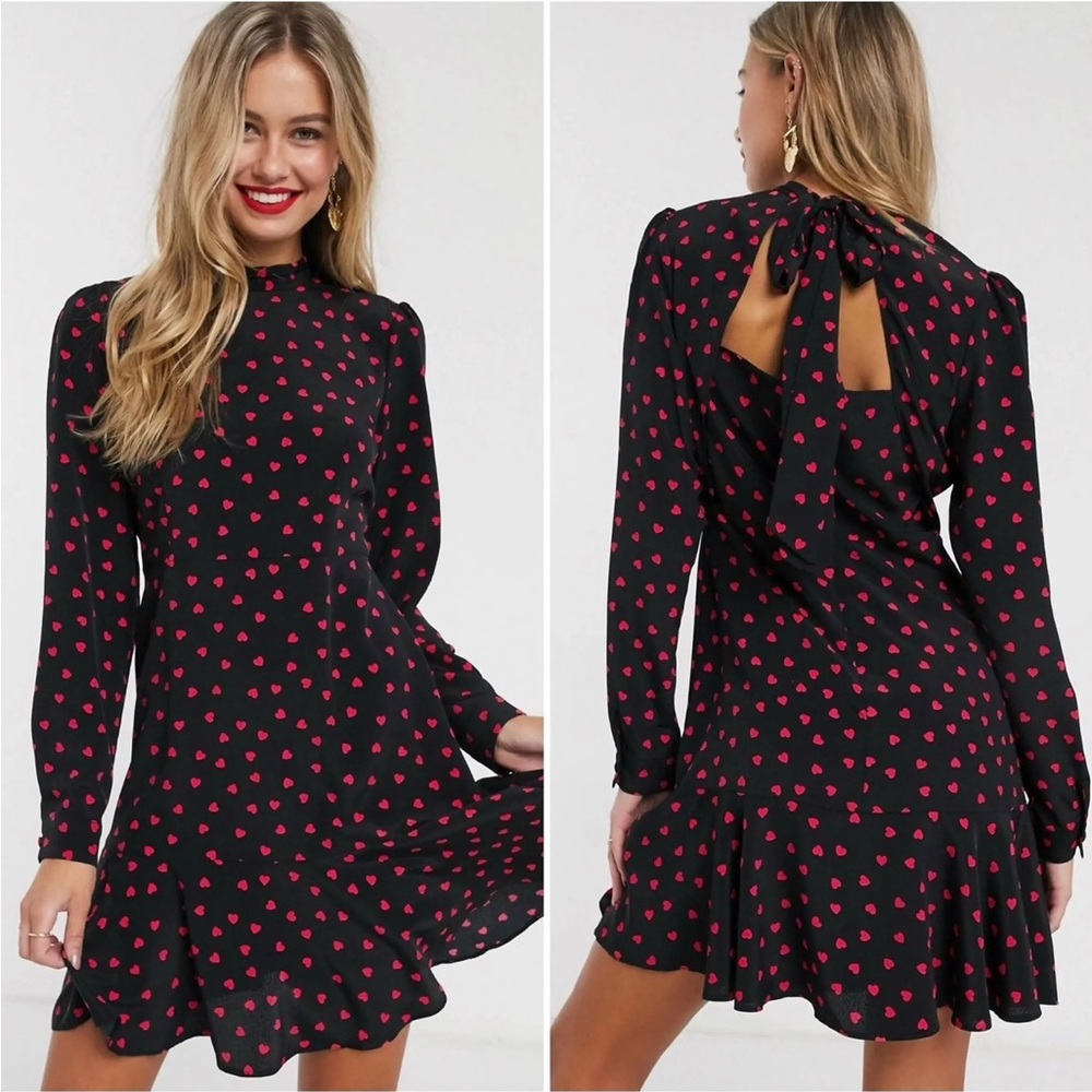 Asos Black Mock Neck Dress with Hearts, S